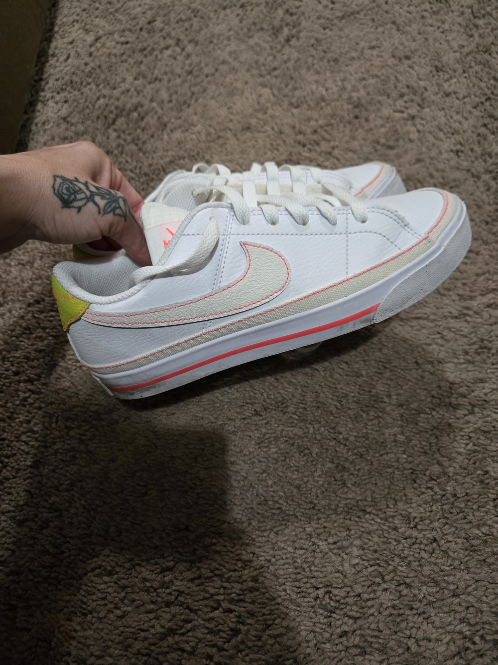 Nike Women’s White Low-Top Sneakers with Neon Accents